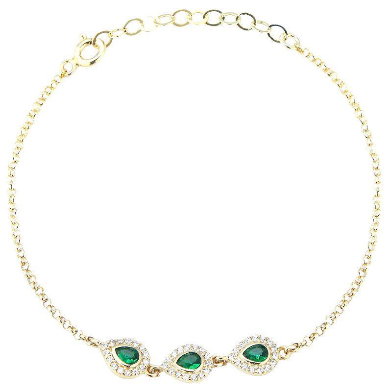 Sunkissed Sterling 14k Gold Over Sterling Silver Cubic Zirconia Pear Link Bracelet, Women's, Size: 7", Gold Tone White Product Image