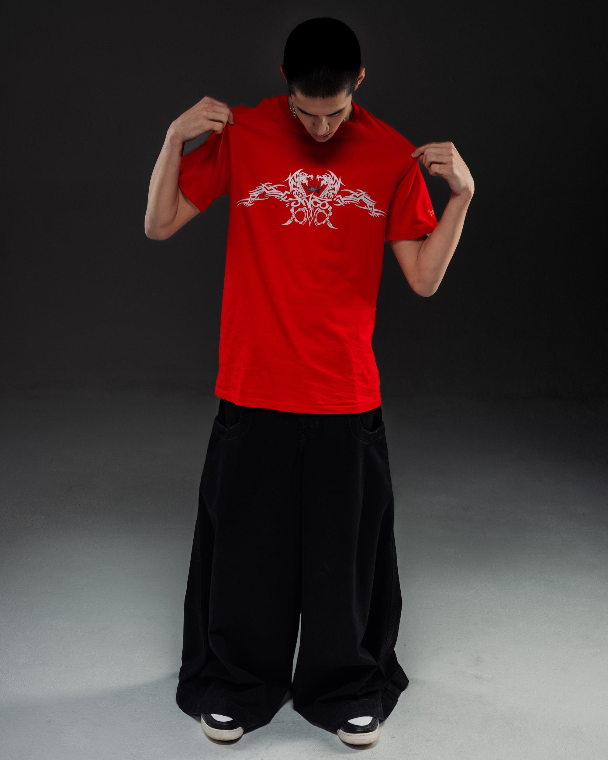 Tribal Dragon Tee. Red. Male Product Image