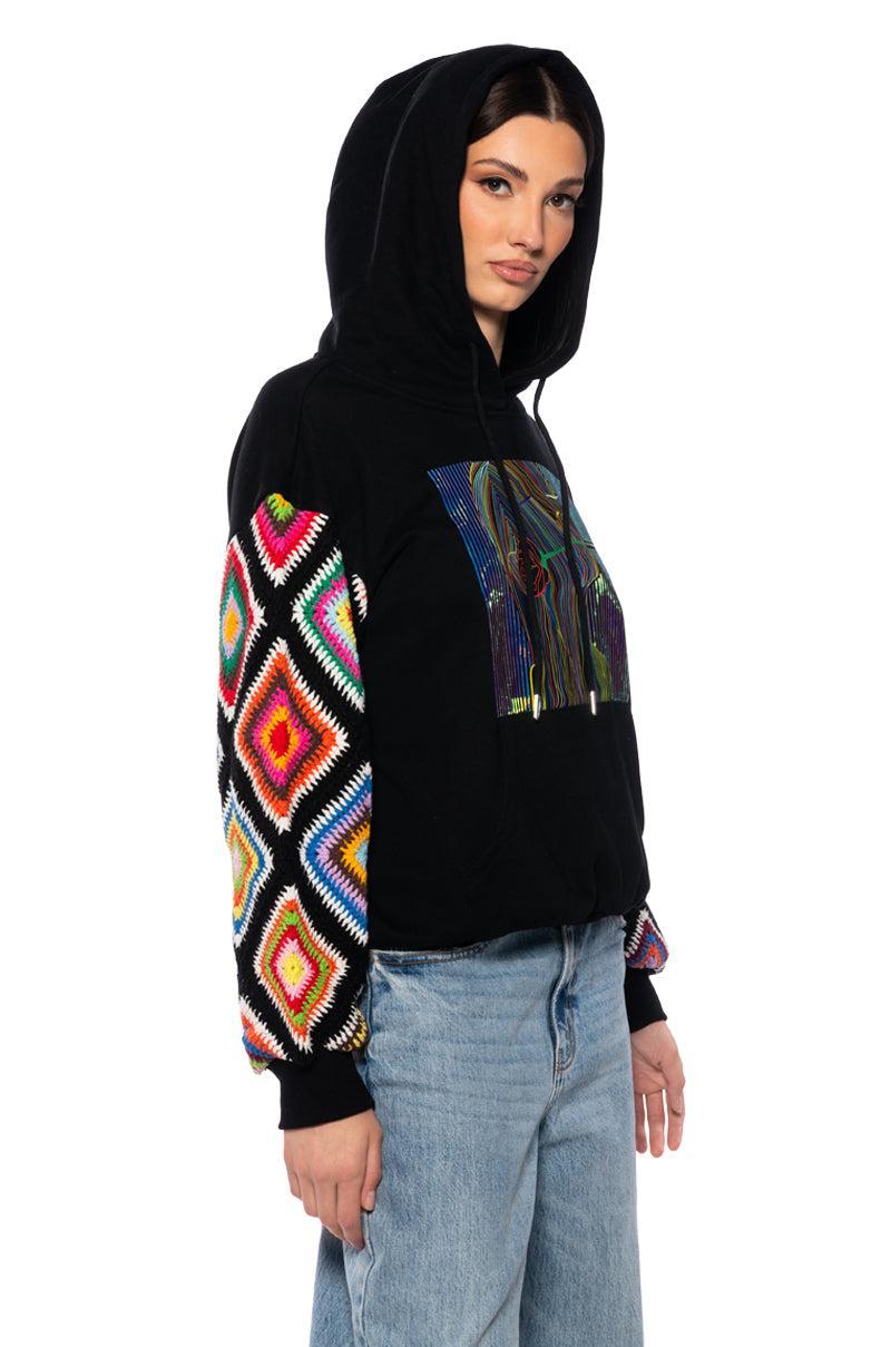 ROSIE CROCHET SLEEVE HOODIE Product Image