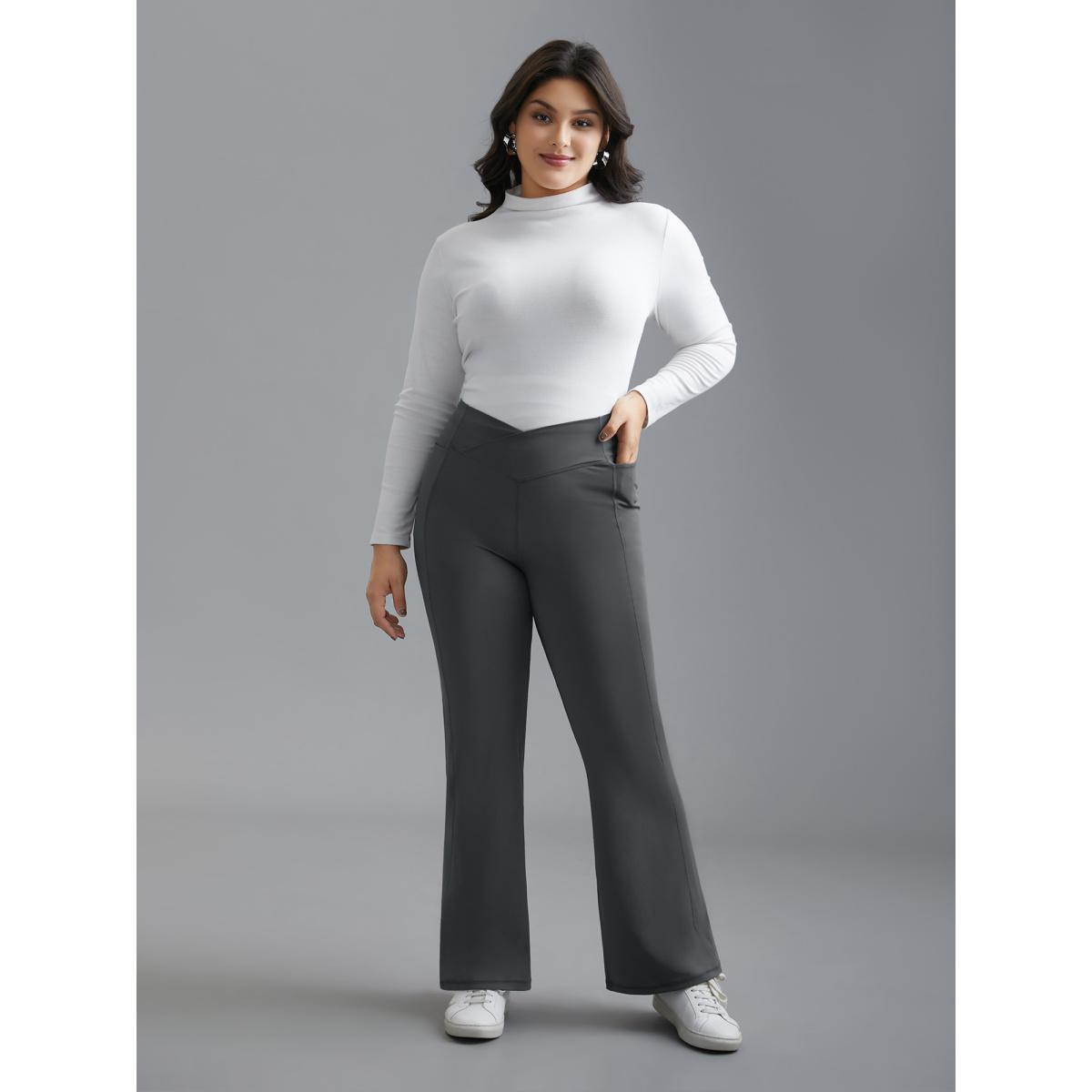 Plus Size V-Shaped Pocket Bootcut Leggings Women DimGray Casual Medium stretch Bootcut Mid Rise Everyday Leggings BloomChic 18-20/2X Product Image