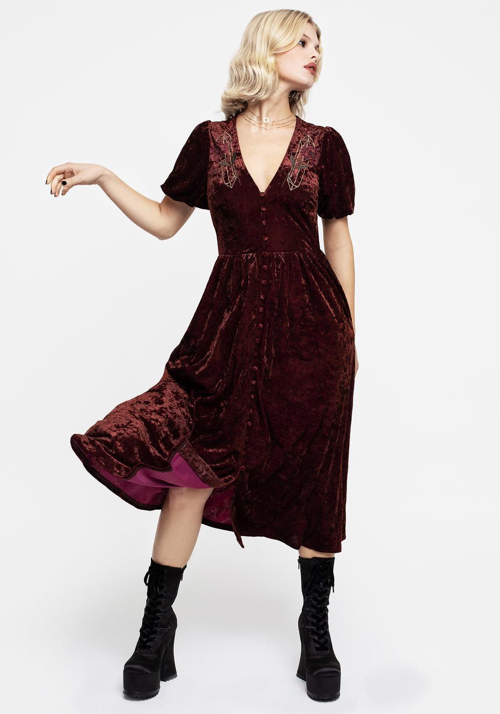 Essence Crushed Velour Button Up Midi Dress Product Image