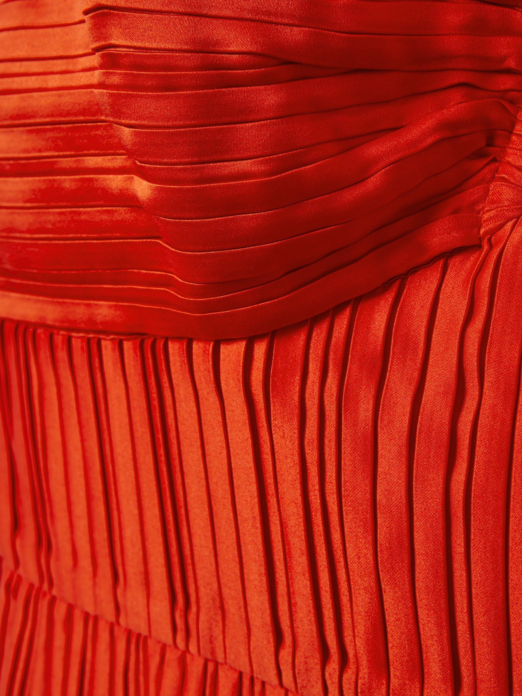 Amur Ruffle Hem Pleated Midi Dress in Crimson Red Product Image