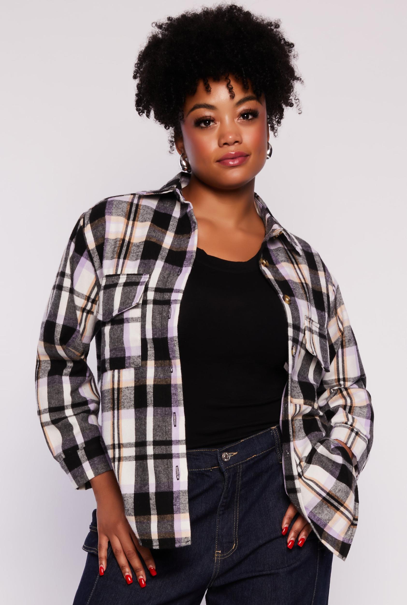 Womens Plus Size Plaid Pattern Button Front Shirt Product Image