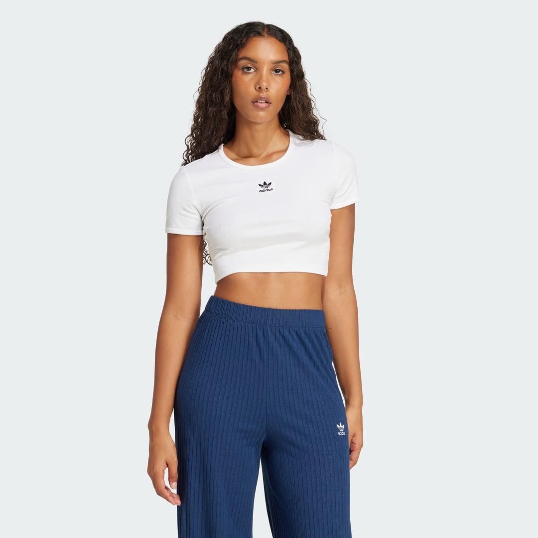 adidas Essentials Ribbed Tee White XS Womens Product Image