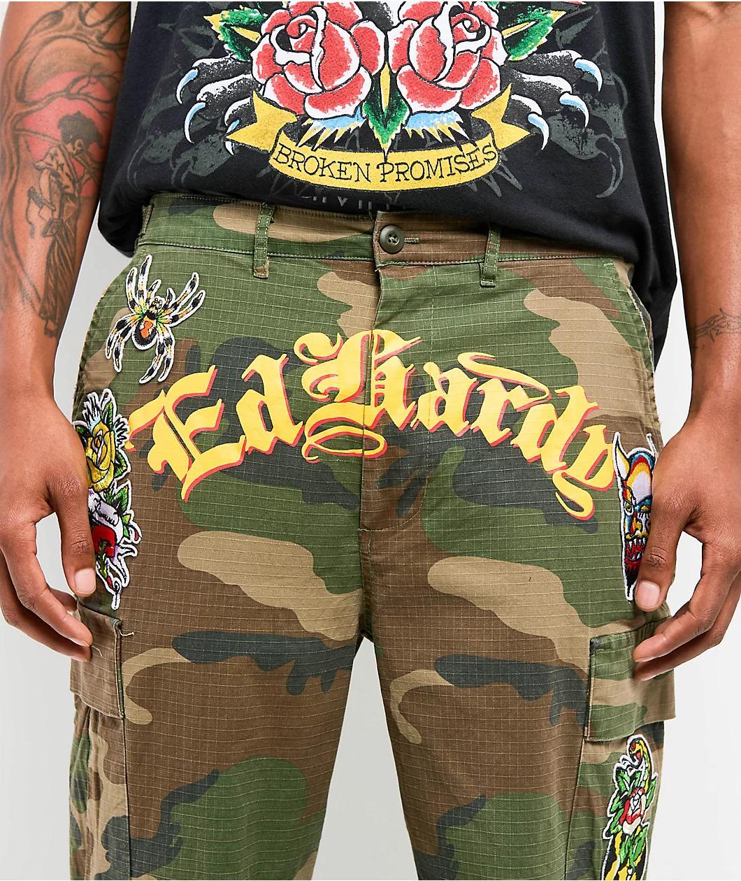 Ed Hardy x Broken Promises Chaos Camo Baggy Fit Cargo Pants Product Image