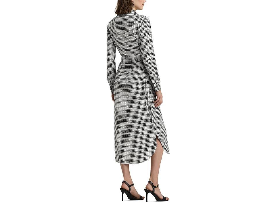 Lauren Ralph Lauren Houndstooth Belted Crepe Shirtdress (Cream/Black) Women's Dress Product Image