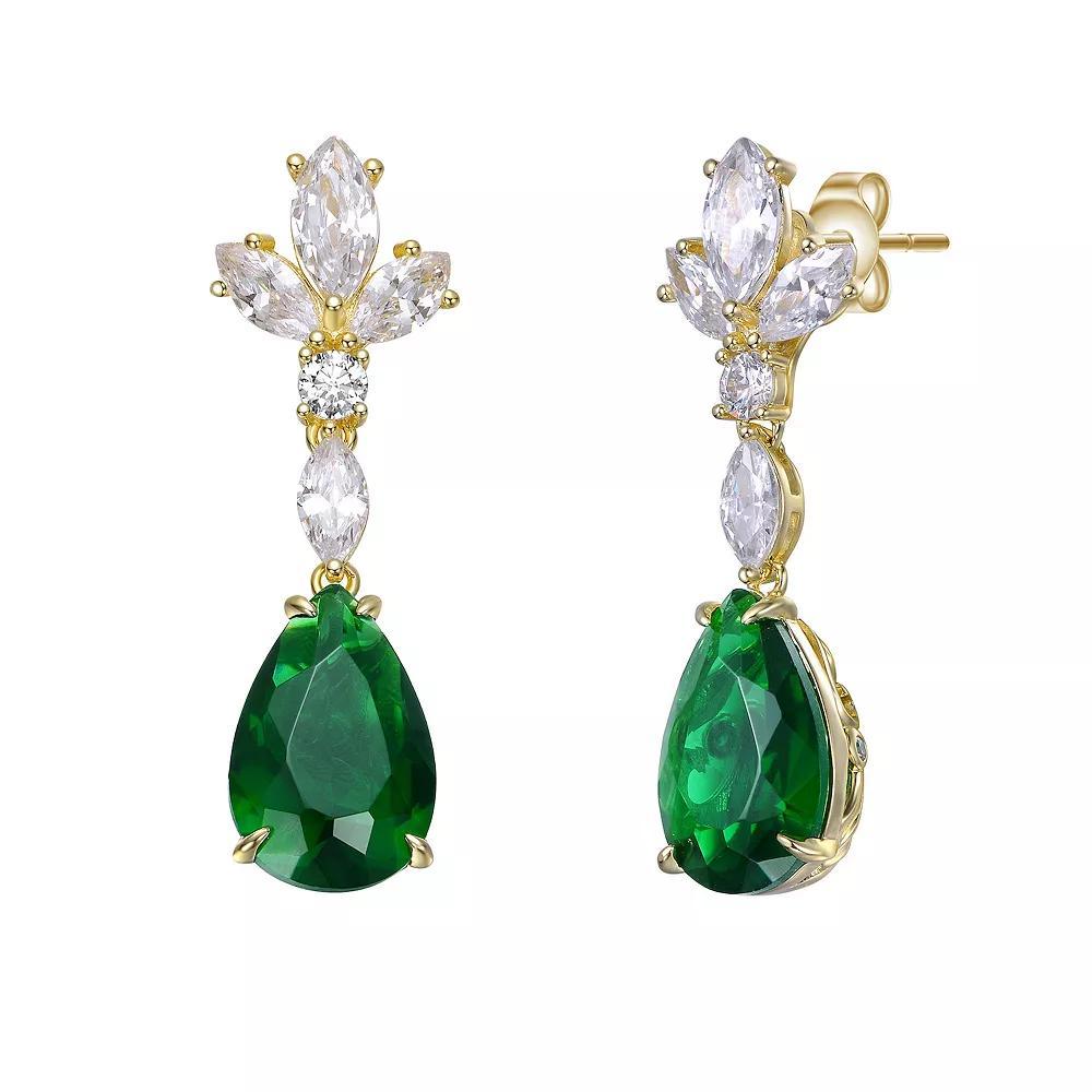 Gold Tone Cubic Zirconia Cluster Dangle Earrings, Womens, Green Product Image
