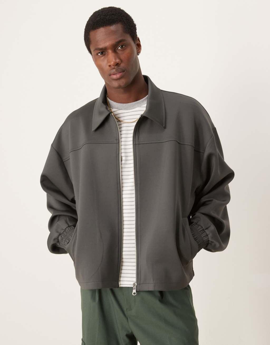 ASOS DESIGN scuba jacket in gray Product Image