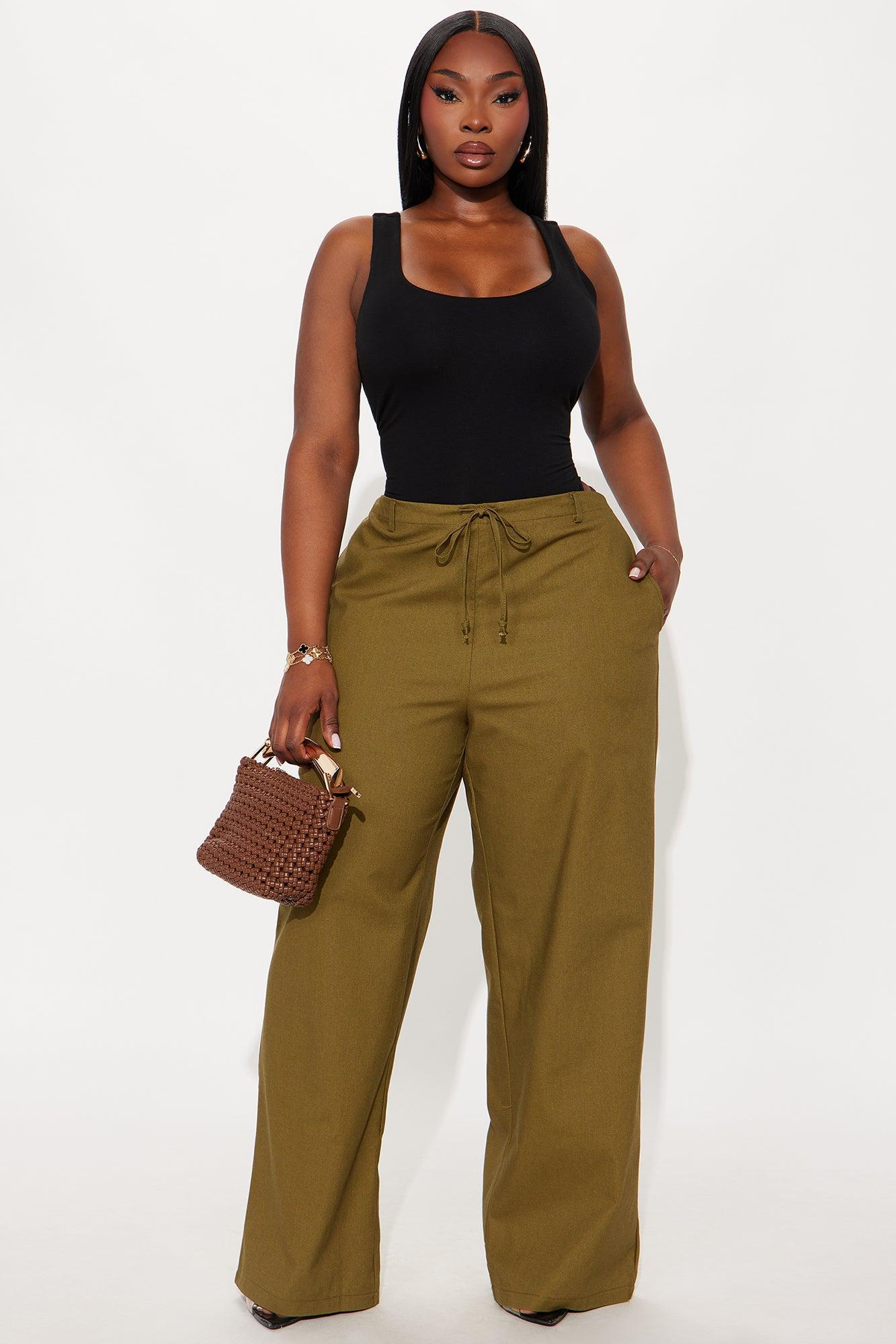Hayden Linen Wide Leg Trouser - Olive Product Image