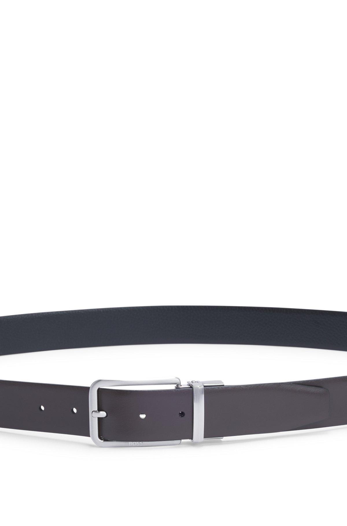 BOSS - Reversible belt in grained and plain leather - Black Product Image