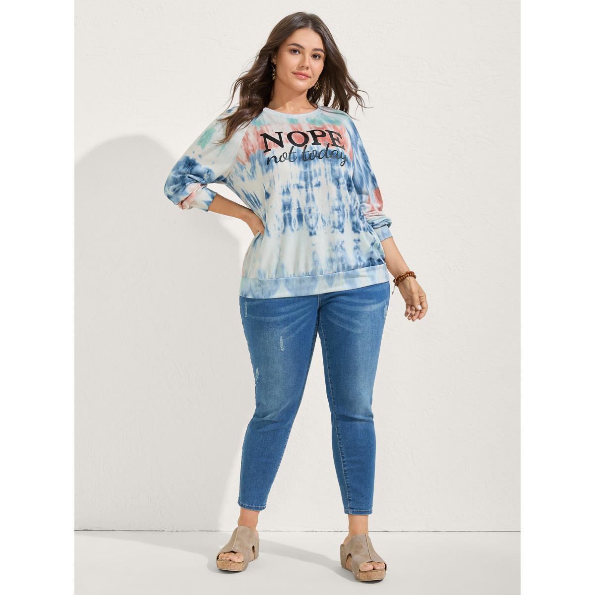 Plus Size Tie-Dye Ombre Gradient Print Sweatshirt Women Multicolor Round Neck Vacation Sweatshirts BloomChic 26/4X Product Image