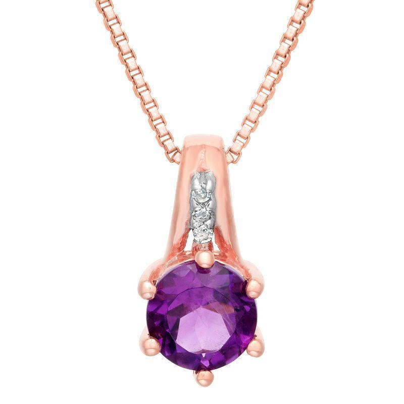 Gemminded 10k Rose Gold Amethyst & 0.01 Carat T.W. Diamond Accented Pendant Necklace, Women's, Size: 18" Product Image