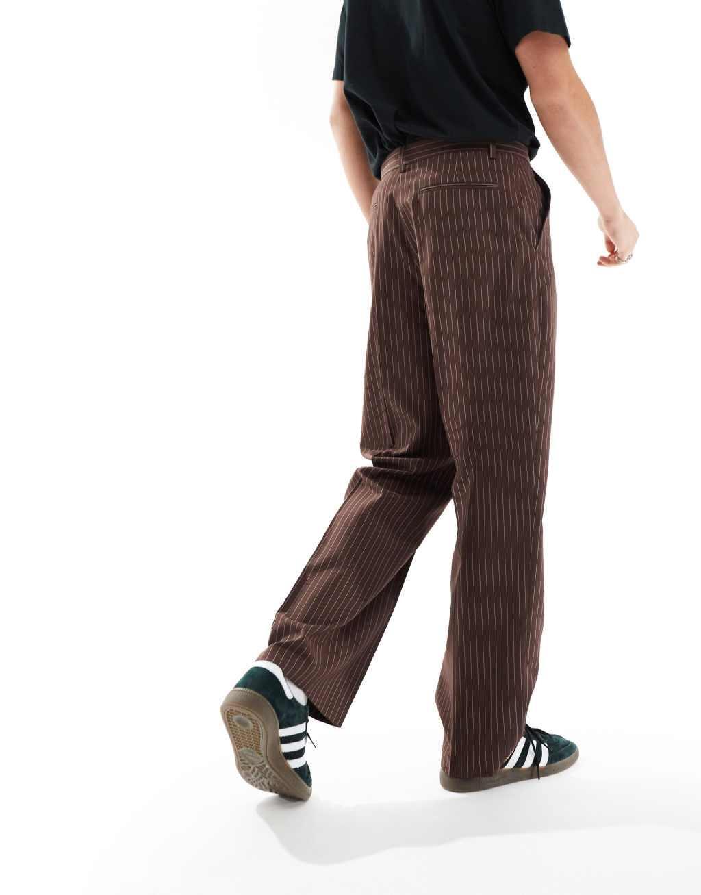 ASOS DESIGN wide leg pants in chocolate brown pinstripe Product Image
