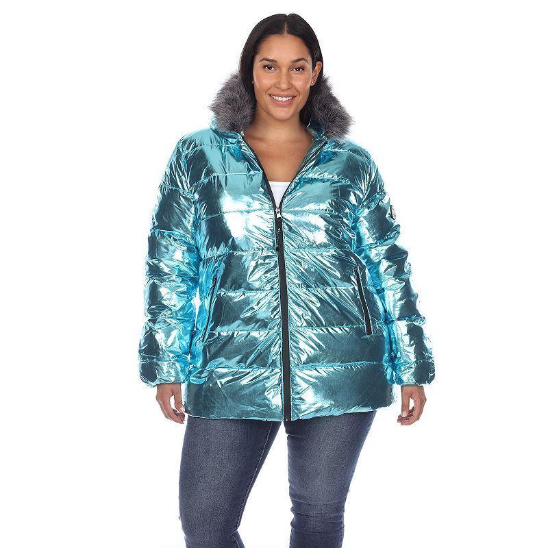 Plus Size Metallic Puffer Coat with Hoodie Product Image