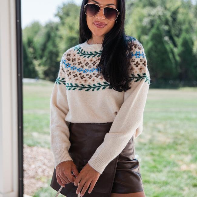Floral Affair Ivory Multi Flower Fair Isle Sweater FINAL SALE Product Image