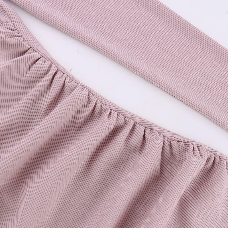 Long Sleeve Halter Plain Beaded Ruched Maxi Sheath Dress Product Image