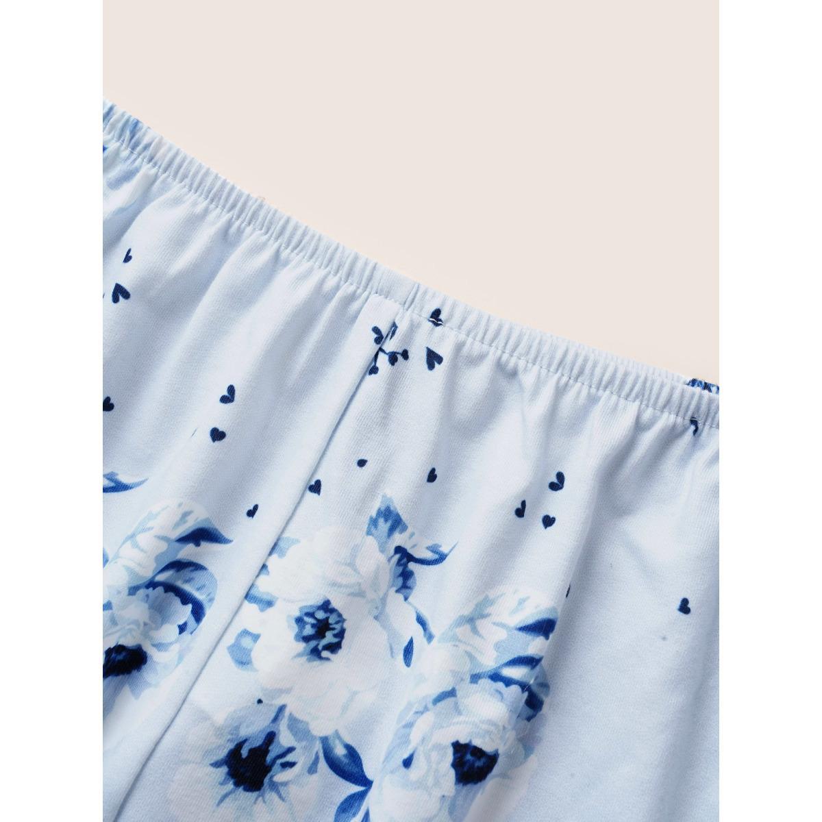 Plus Size Floral Print Lace Patchwork Pajama Sets Women Stone Floral Non Sleeveless Square Neck Lounge Loungewear Sets BloomChic 26/4X Product Image