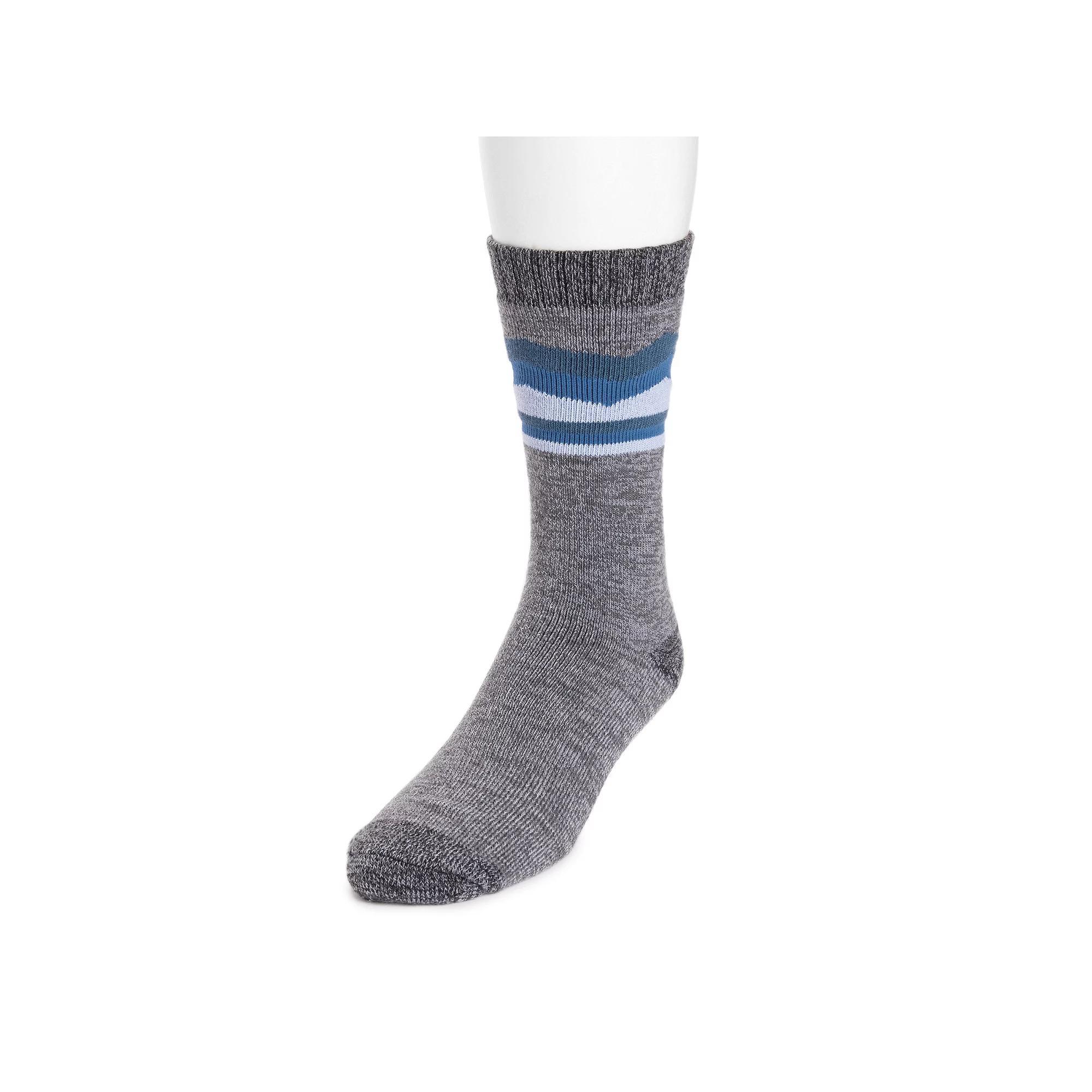Men's MUK LUKS Stripe Top Crew Socks, Brown Tree Product Image