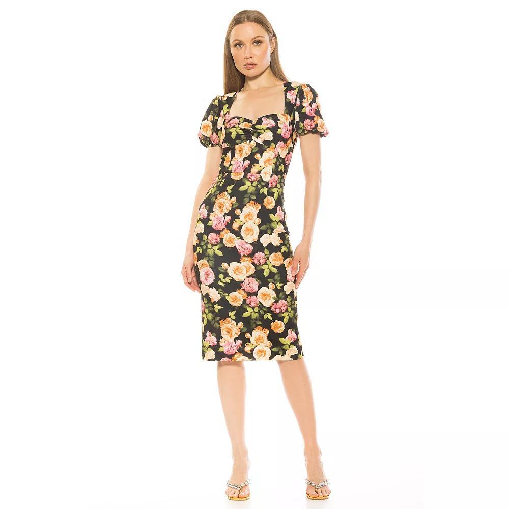 Women's ALEXIA ADMOR Micaela Puff Sleeve Sweetheart Sheath Dress, Size: Small, Black Floral Product Image