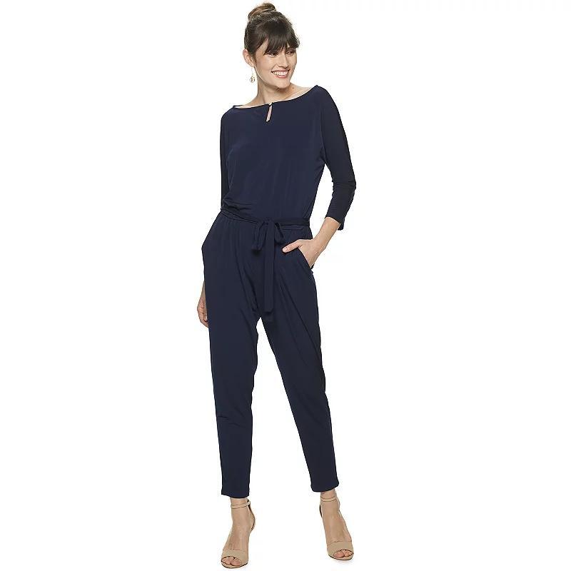 Women's Nina Leonard Solid Ankle Jumpsuit, Size: Medium, Blue Product Image