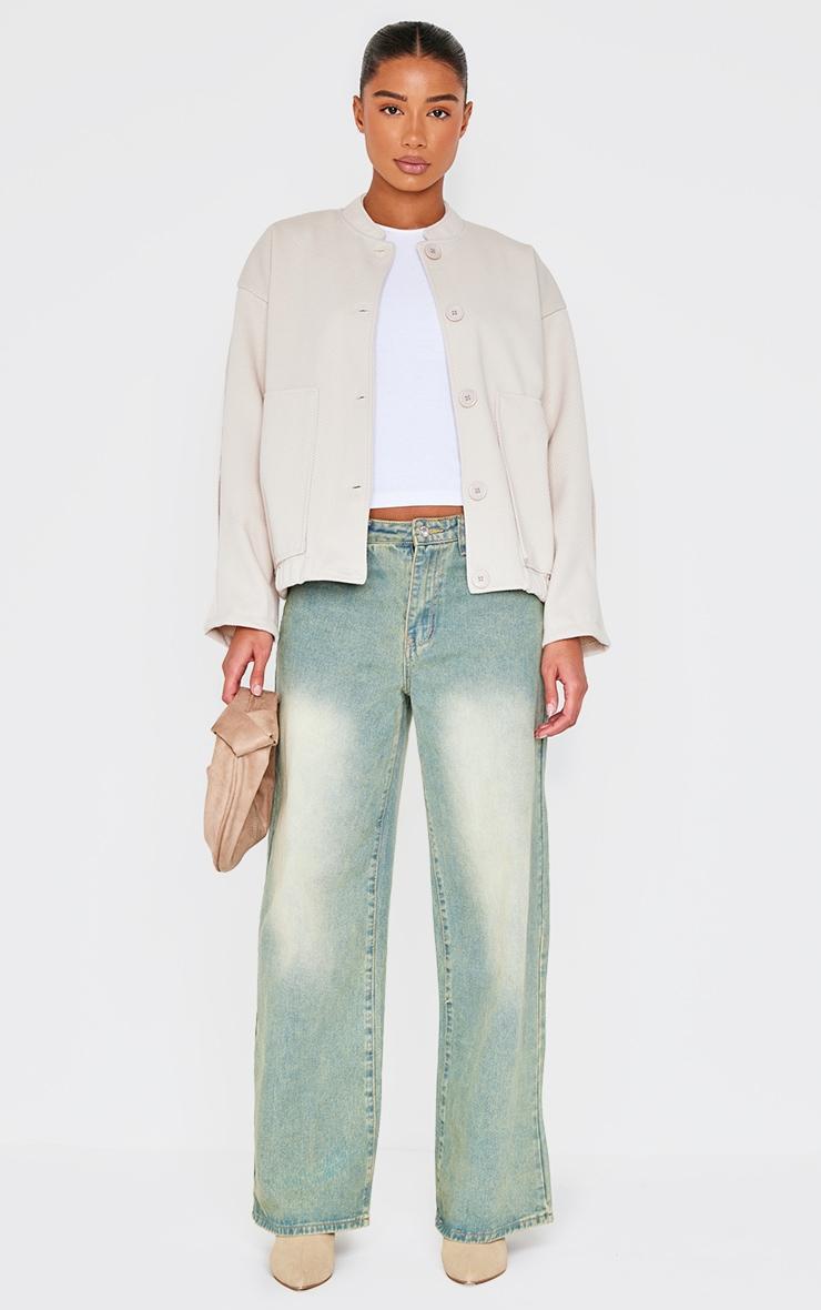 Beige Herringbone Oversized Bomber Jacket Product Image