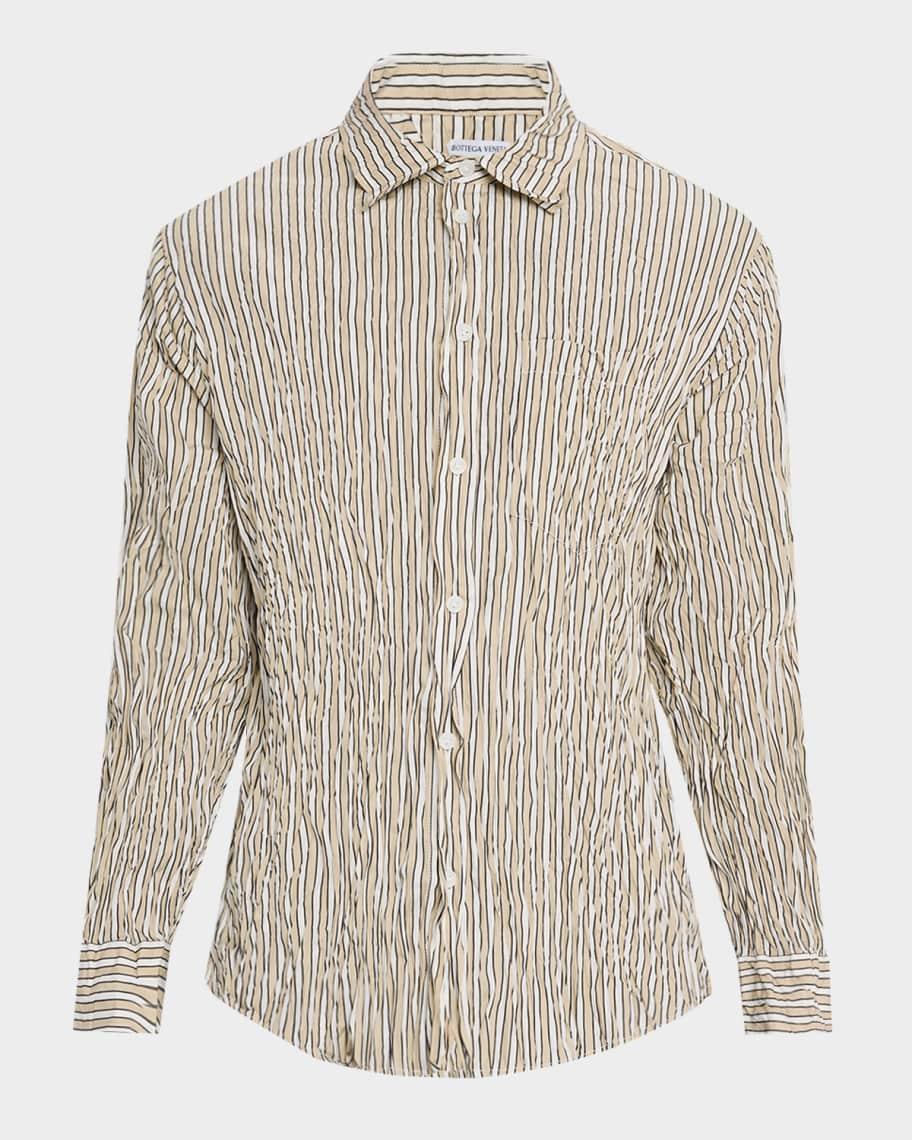 Mens Tricolor Stripe Crinkled Sport Shirt Product Image