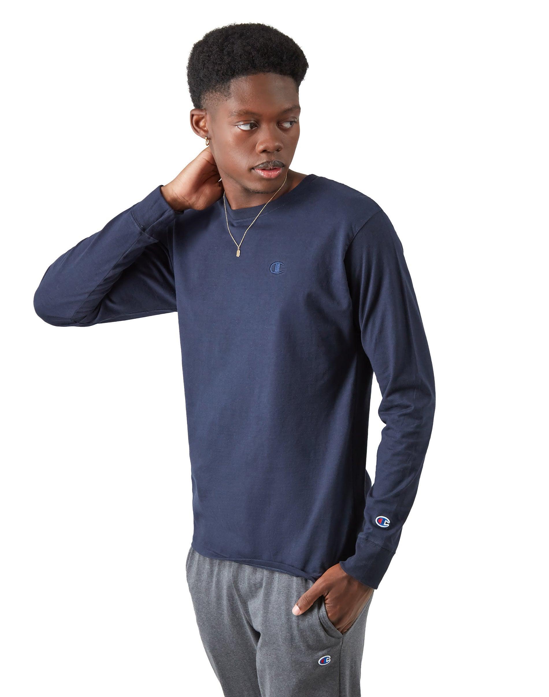 Mens Champion Classic Long Sleeve T-Shirt, Embroidered C Logo Black XS Product Image