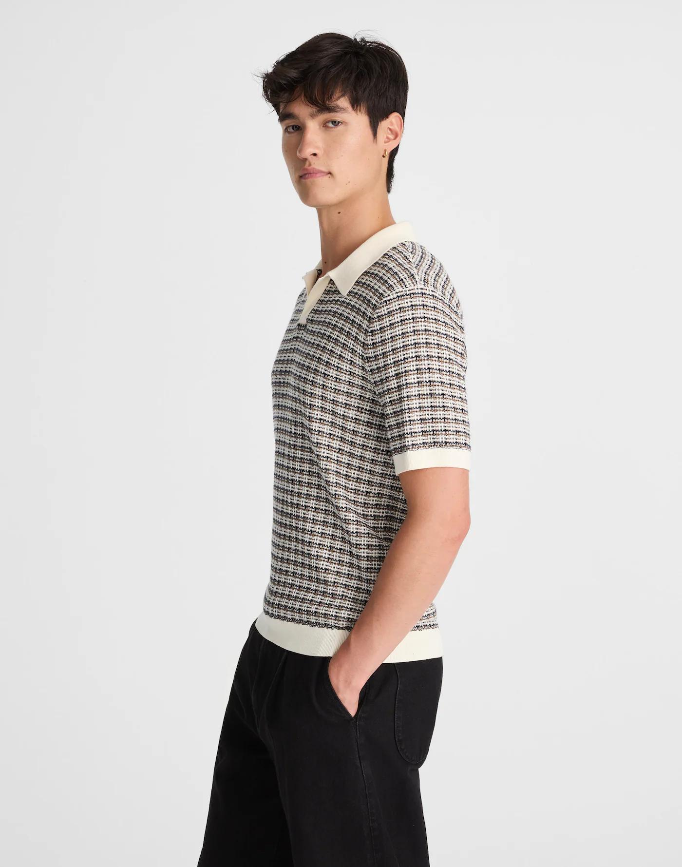 Plaid Johnny-Collar Sweater Polo Product Image