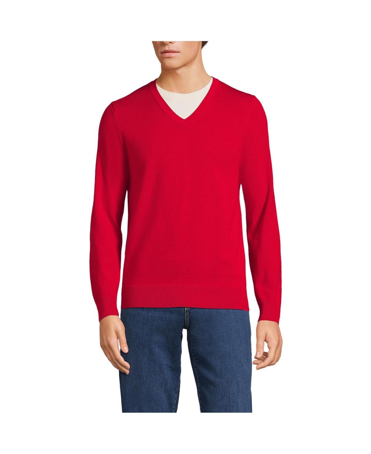 Men's Lands' End Fine Gauge Cotton V-Neck Sweater, Size: Small, Radiant Blue Product Image
