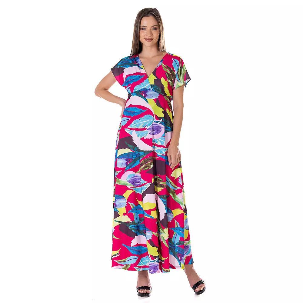 Women's 24Seven Comfort Apparel V Neck Empire Waist Kimono Cap Sleeve Maxi Dress, Size: Medium, Red Team Product Image
