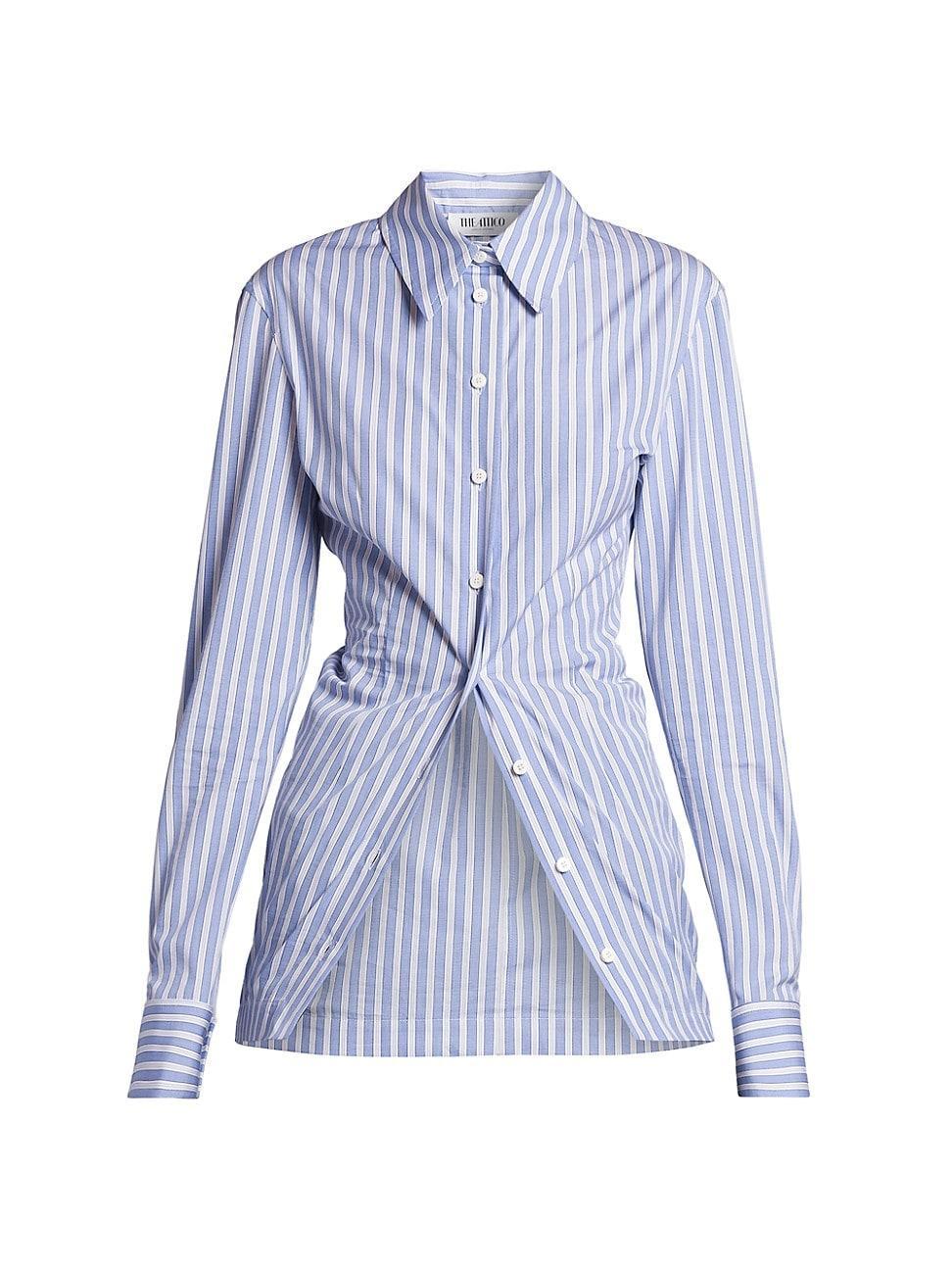 Womens Gathered Striped Cotton Shirt Product Image