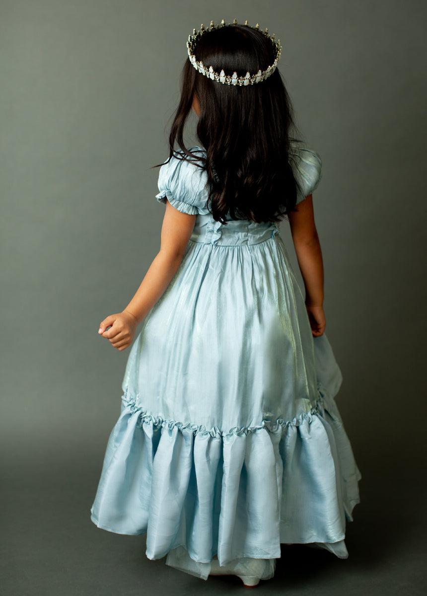 Mathilda Petticoat Dress in Powder Blue Iridescent Girls Product Image