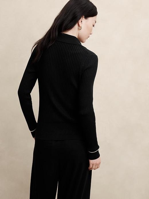 Contrast-Trim Polo Cardigan Product Image