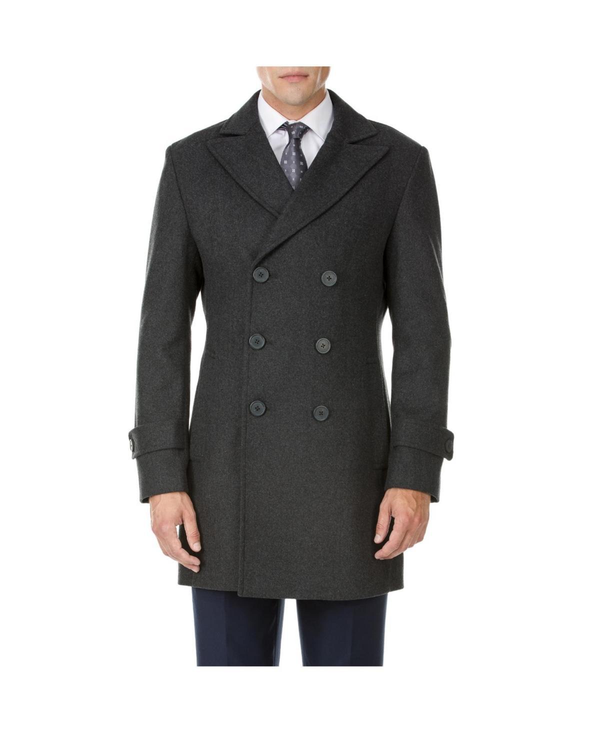 Brave man Mens Double Breasted Pea Coat Wool Blend Dress Pea coat Product Image