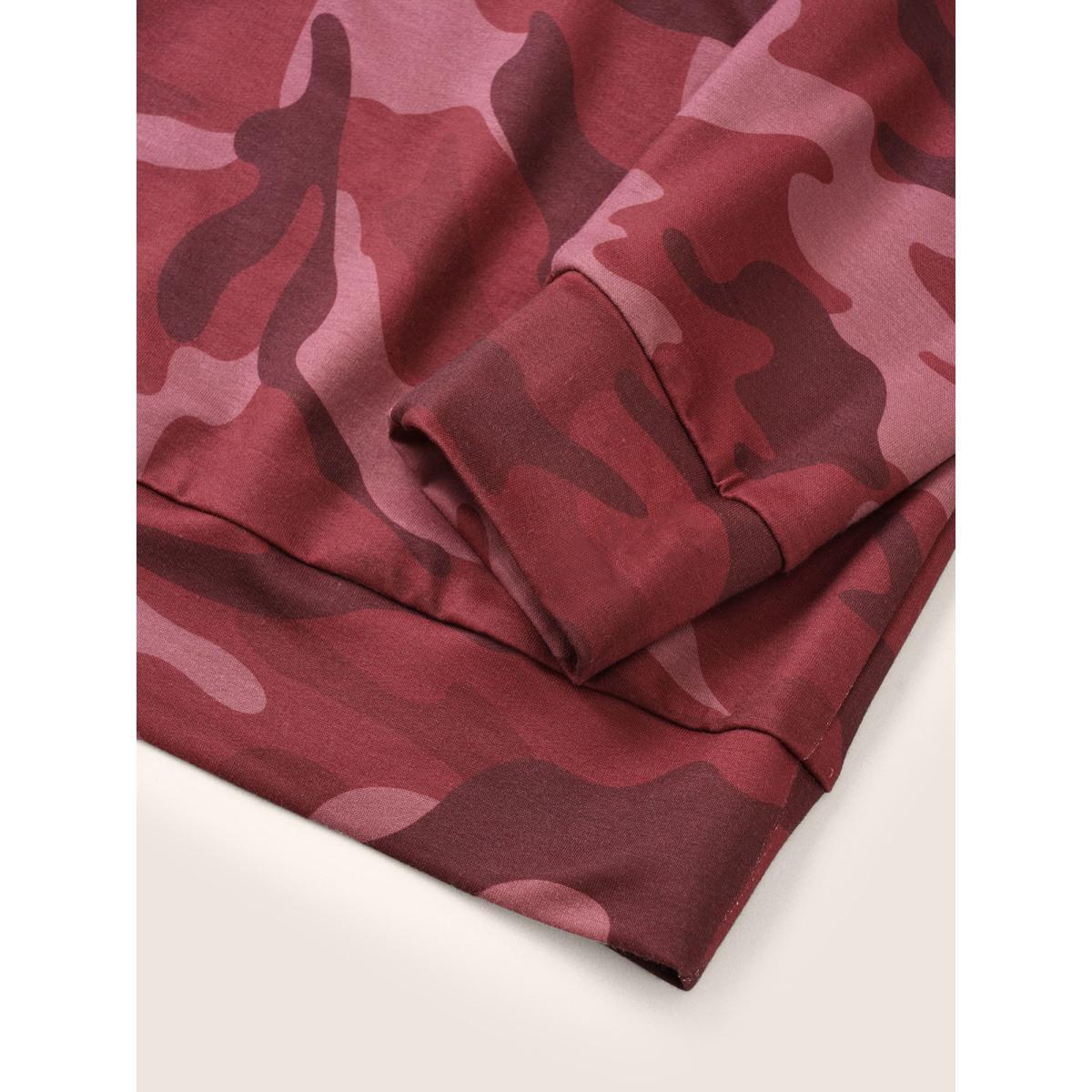 Plus Size Camo Print Crew Neck Sweatshirt Women Russet Casual Contrast Round Neck Everyday Sweatshirts BloomChic 22-24/3X Product Image
