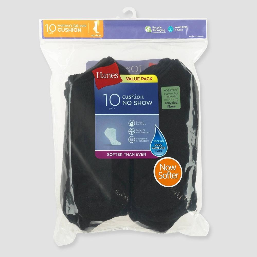 Hanes Women's Extended Size 10pk No Show Socks 8-12: Cotton Blend, Reinforced Heel & Toe, Machine Washable Product Image