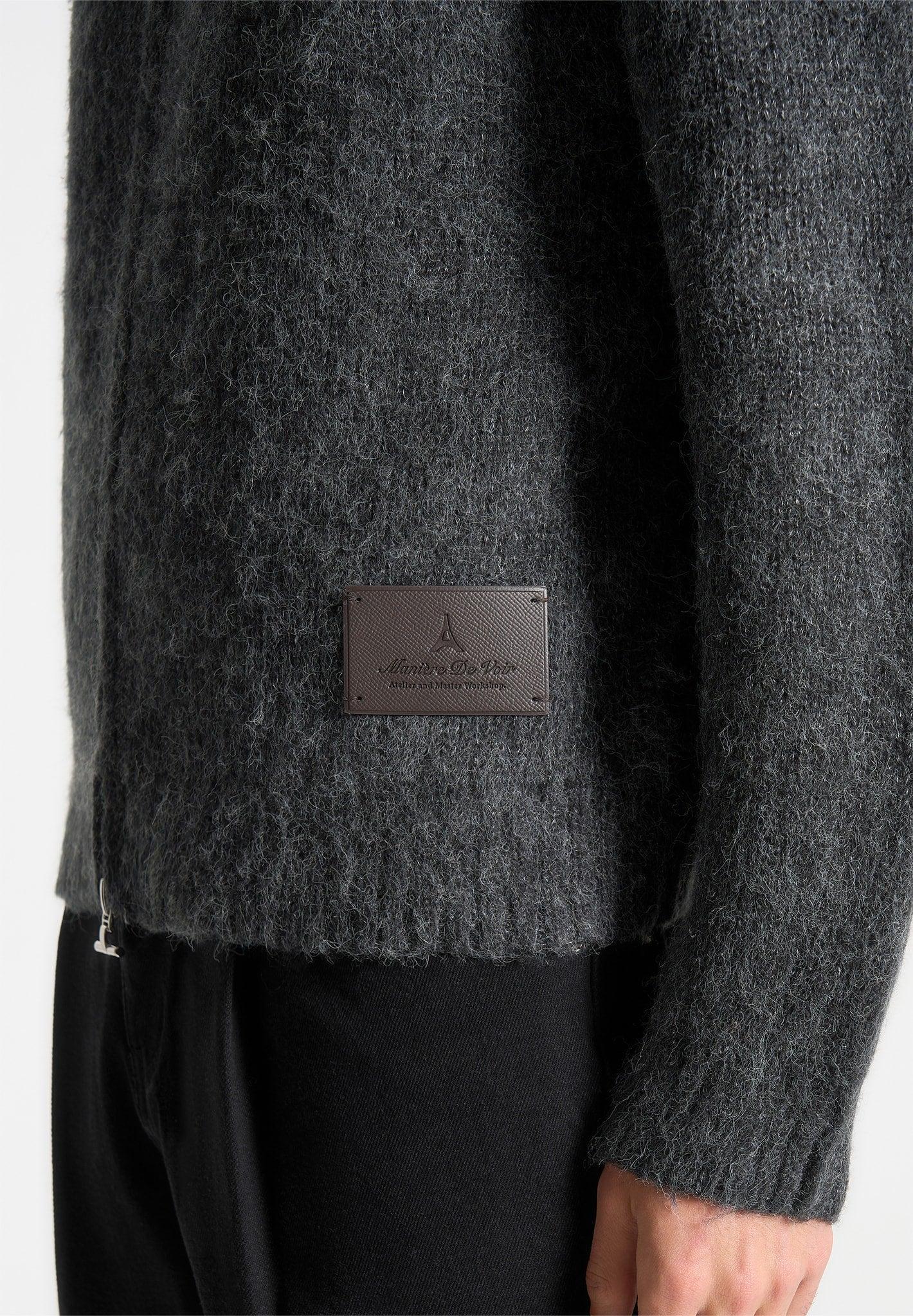 Mohair-Blend Zip Through Hoodie - Charcoal Grey Male Product Image