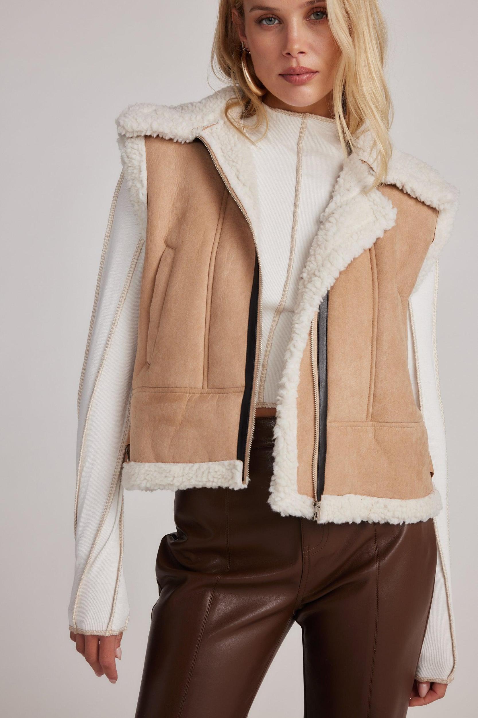 Penny Lane Sherpa Lined Beige Vest Product Image