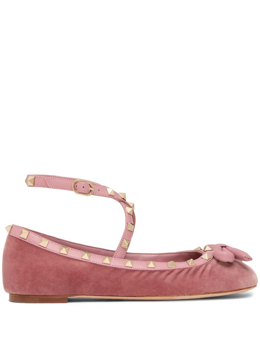 VALENTINO GARAVANI Rockstud Velvet Ballerina Woman Lip 38.5 Product Image