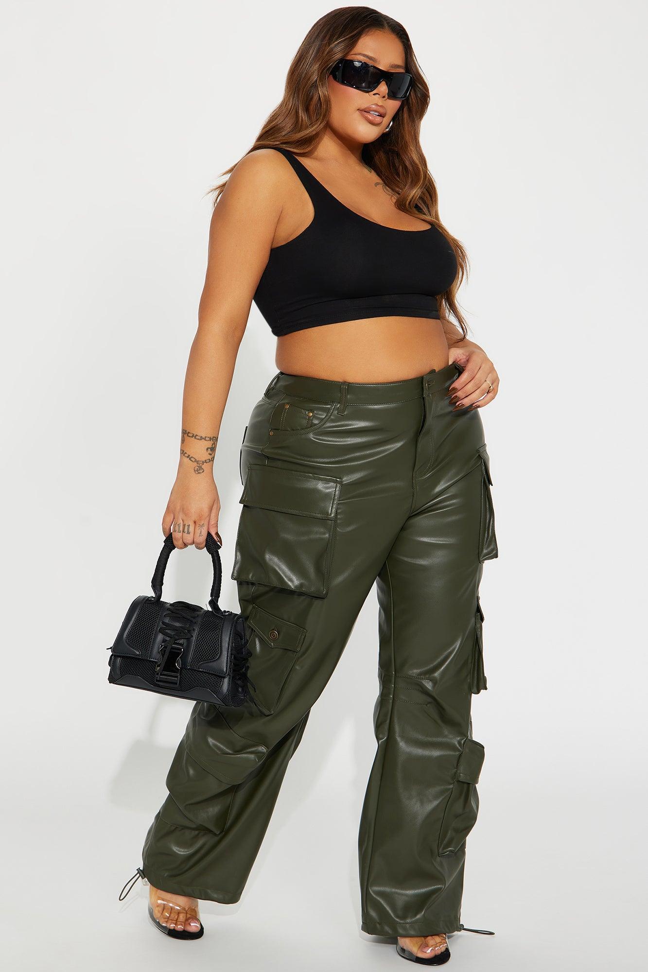 City Is Mine Faux Leather Cargo Pant - Olive Product Image