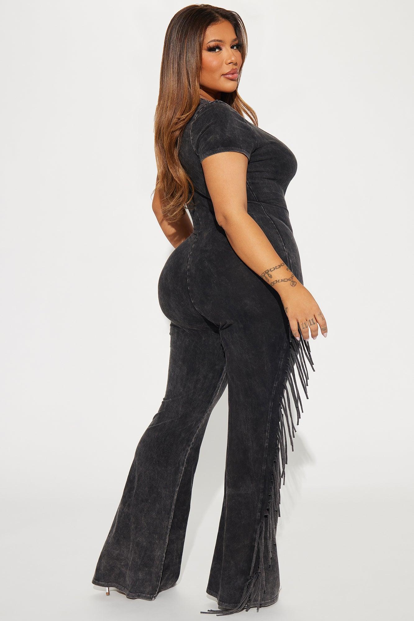 Carry Me Higher Fringe Jumpsuit - Black Product Image