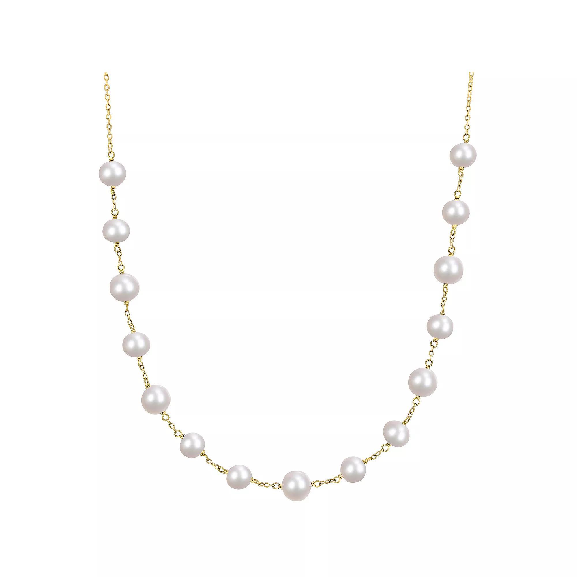 Stella Grace 18k Gold Over Silver Freshwater Cultured Pearl Tin Cup Necklace, Women's, Size: 18", Sterling Silver Product Image