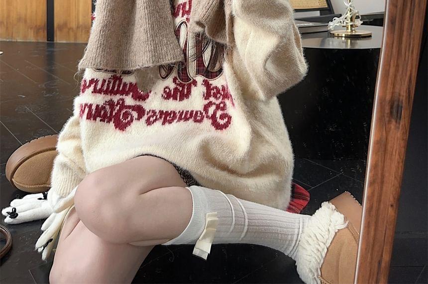 Drop Shoulder Crew Neck Lettering Oversized Sweater Product Image