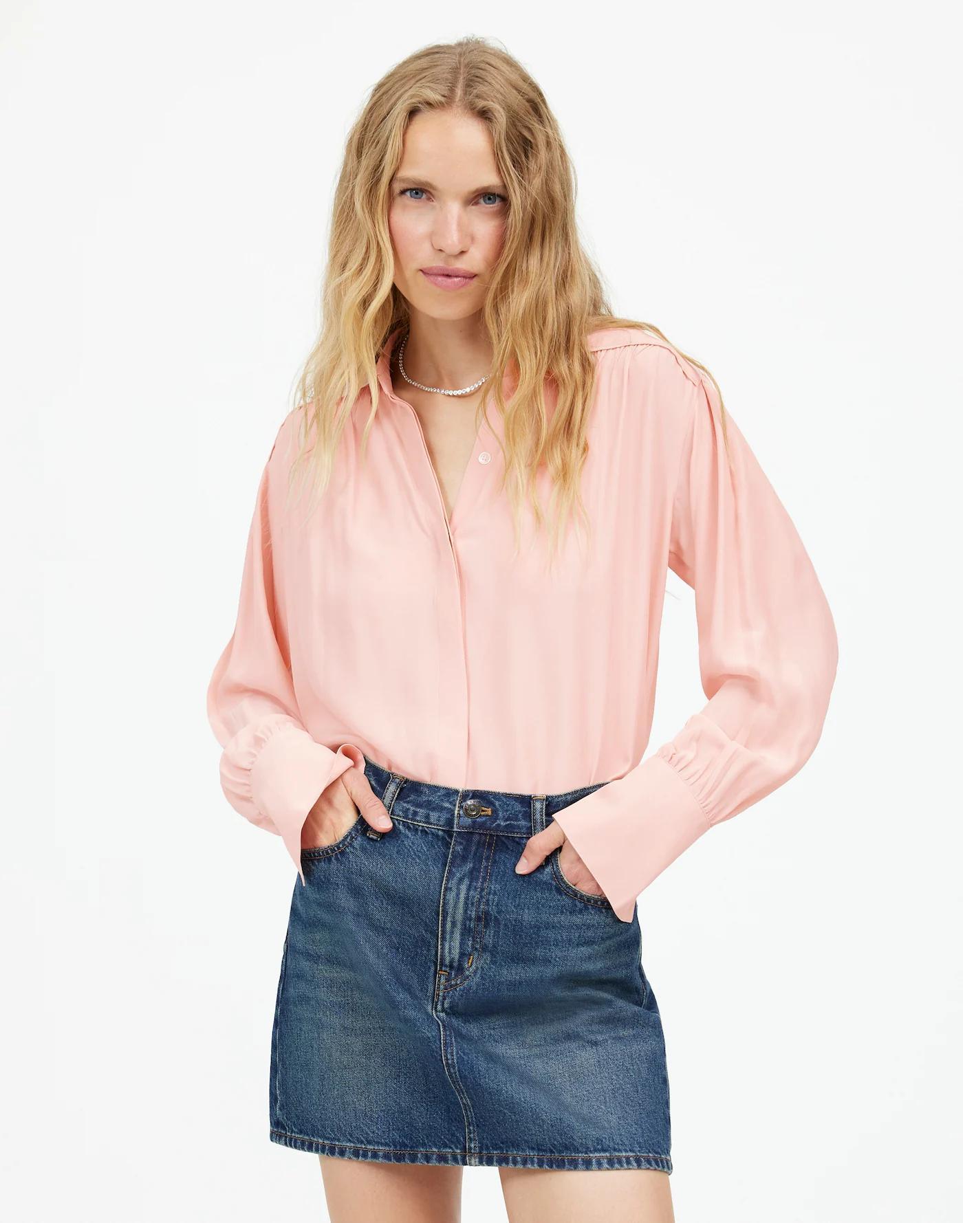 Long-Sleeve Button-Front Top Product Image
