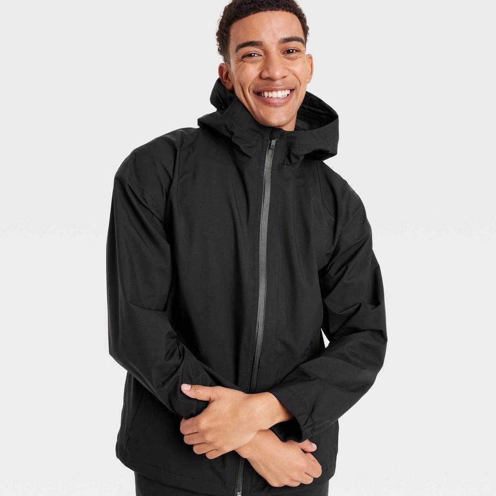 Mens Waterproof Rain Coat - All In Motion Black L: Recycled Polyester, Lightweight, Seamless, Adjustable Hood Product Image