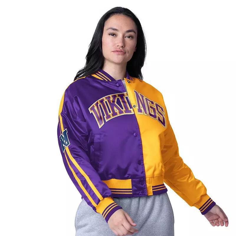 Women's Starter  Powder Blue/Gold Los Angeles Chargers Zone Blitz Cropped Full-Snap Satin Jacket, Size: Large, Light Product Image