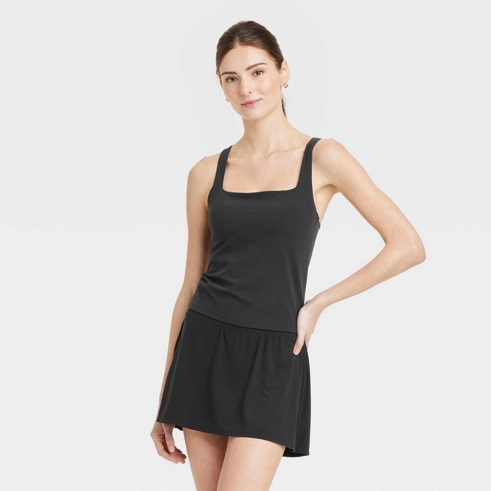 Womens Everyday Soft Squareneck Support Tank Top - All In Motion Black S: Moisture Wicking, Built-in Shelf Bra Product Image