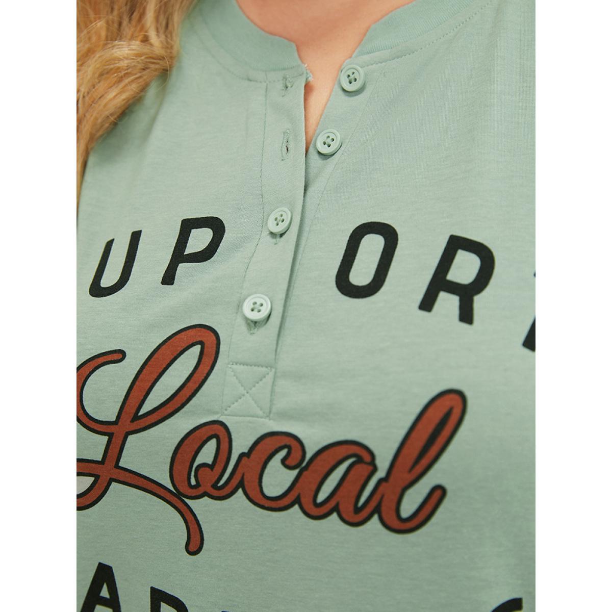 Plus Size Letter Print Button Up Graphic Sleeveless Tank Top Women Mint Casual Button Dailywear Tank Tops Camis BloomChic 18-20/2X Product Image