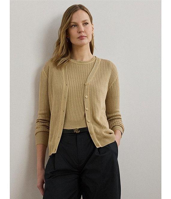Lauren Ralph Lauren Coordinating Ribbed Knit V-Neck Long Sleeve Cardigan Product Image