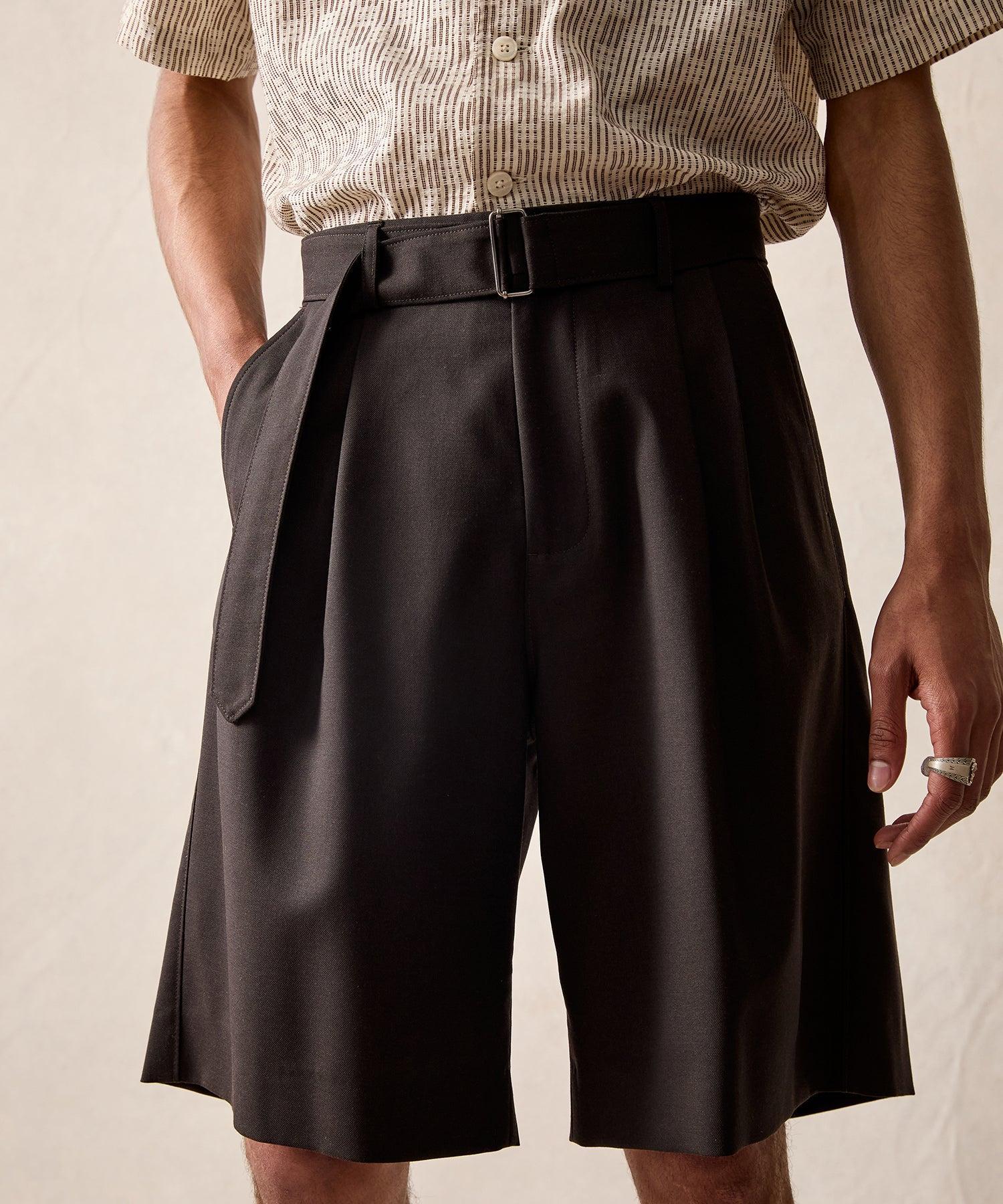 Italian Gabardine Belted Short in Dark Brown Product Image